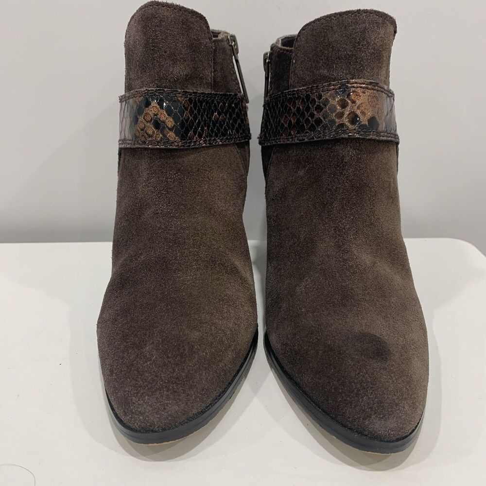Donald J Pliner Brown Ankle Boot Booties Womens 10 Side Zip Brown Leather Suede